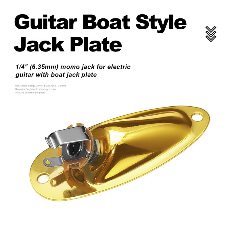 MAXCHEER Guitar Input Jack Socket Plate Output Loaded Boat Style 1/4 Inch with Screws for Fender Stratocaster Strat St Mono Electric Guitar for Electric Guitar Replacement Parts (Gold) - Image 2